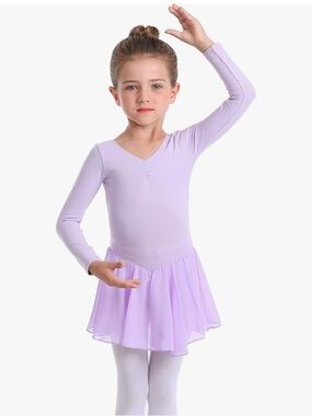 Girls' Long Sleeve Ballet Leotard with Skirt in Light Lavender 4 -5 Years